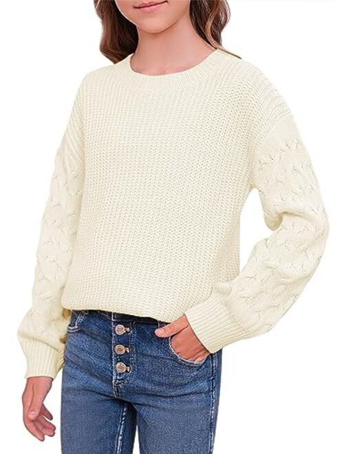 Haloumoning Girls Pullover Sweaters Kids Cable Knit Long Sleeve Boat Neck Jumper Tops Clothes