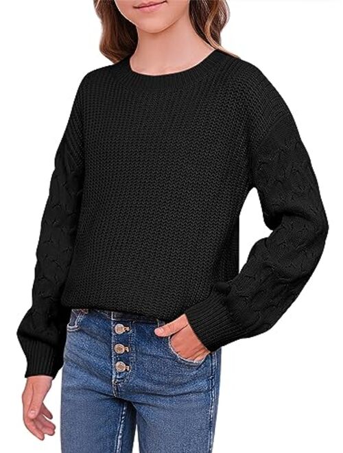 Haloumoning Girls Pullover Sweaters Kids Cable Knit Long Sleeve Boat Neck Jumper Tops Clothes