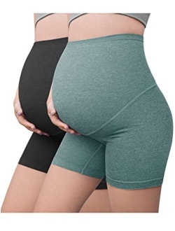 Women's 2-Pack Maternity Athletic Shorts Over The Belly Bump Seamless Active Yoga Leggings