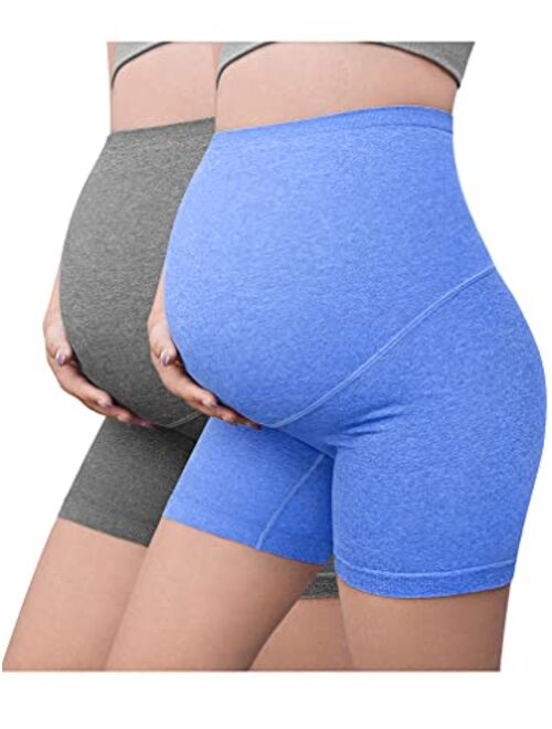 OQQ Women's 2-Pack Maternity Athletic Shorts Over The Belly Bump Seamless Active Yoga Leggings