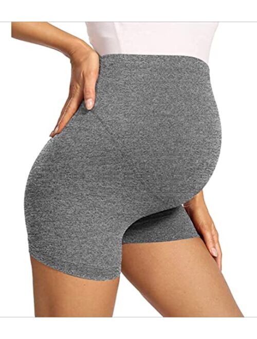 OQQ Women's 2-Pack Maternity Athletic Shorts Over The Belly Bump Seamless Active Yoga Leggings