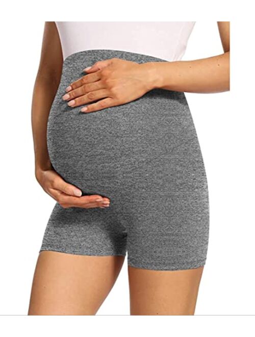 OQQ Women's 2-Pack Maternity Athletic Shorts Over The Belly Bump Seamless Active Yoga Leggings