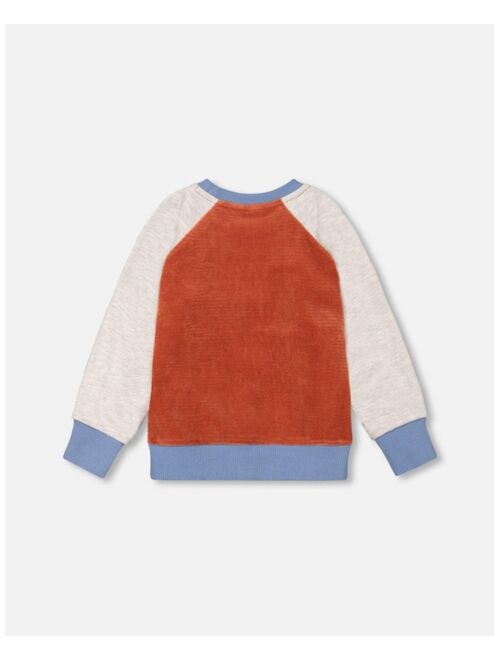 DEUX PAR DEUX Boy Color Block Raglan Velvet Rib Sweatshirt Burnt Orange - Toddler|Child