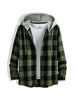 JMIERR Flannel Hoodies for Men Casual Button Down Plaid Long Sleeve Lightweight Shirts Jackets