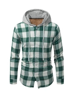 JMIERR Flannel Hoodies for Men Casual Button Down Plaid Long Sleeve Lightweight Shirts Jackets