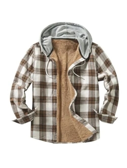 JMIERR Flannel Hoodies for Men Casual Button Down Plaid Long Sleeve Lightweight Shirts Jackets