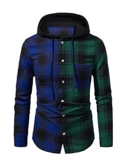 JMIERR Flannel Hoodies for Men Casual Button Down Plaid Long Sleeve Lightweight Shirts Jackets