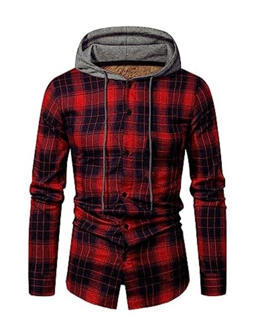 JMIERR Flannel Hoodies for Men Casual Button Down Plaid Long Sleeve Lightweight Shirts Jackets