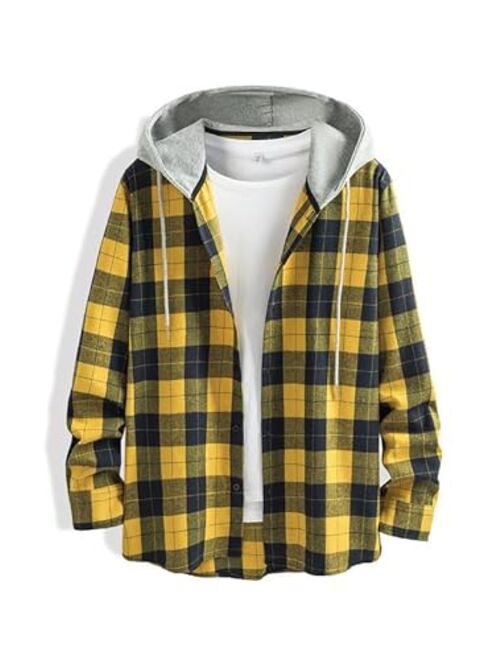 JMIERR Flannel Hoodies for Men Casual Button Down Plaid Long Sleeve Lightweight Shirts Jackets