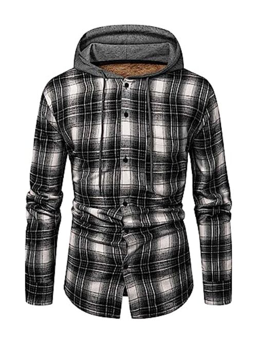 JMIERR Flannel Hoodies for Men Casual Button Down Plaid Long Sleeve Lightweight Shirts Jackets