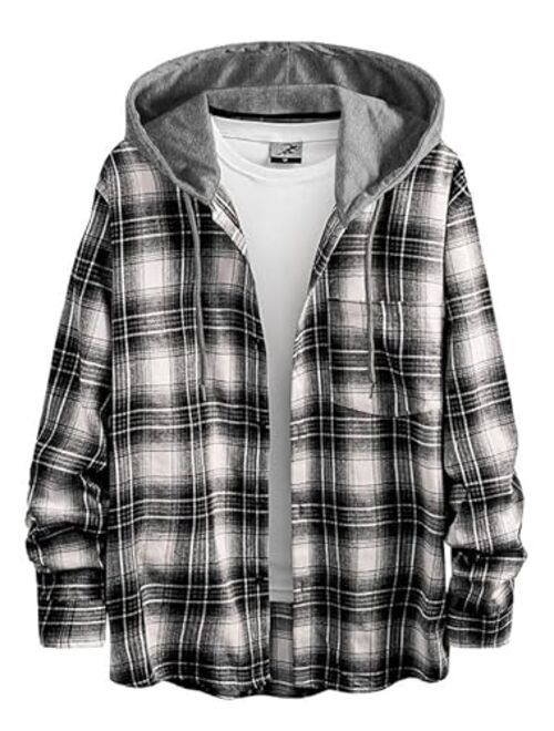 JMIERR Flannel Hoodies for Men Casual Button Down Plaid Long Sleeve Lightweight Shirts Jackets