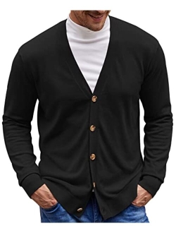 Aimeilgot Men's Casual Slim Fit V-Neck Knitted Cardigan Sweaters with Buttons