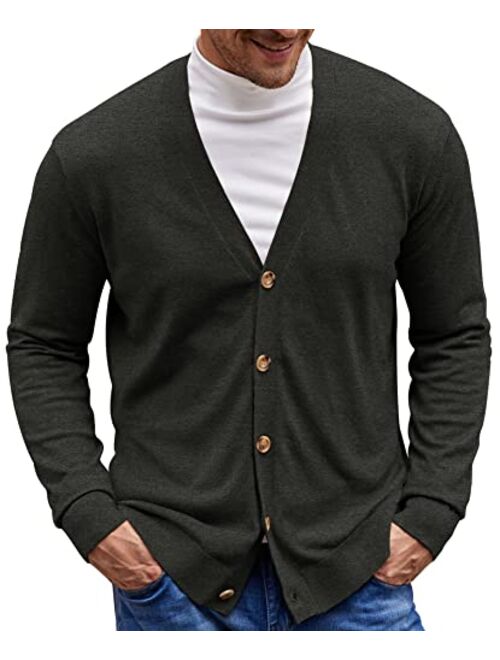 Aimeilgot Men's Casual Slim Fit V-Neck Knitted Cardigan Sweaters with Buttons