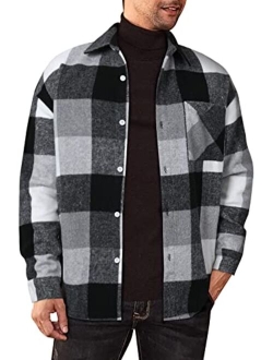 JMIERR Mens Flannel Shirts Shackets Casual Button Down Long Sleeve Plaid Shirt Lightweight Jackets with Pockets