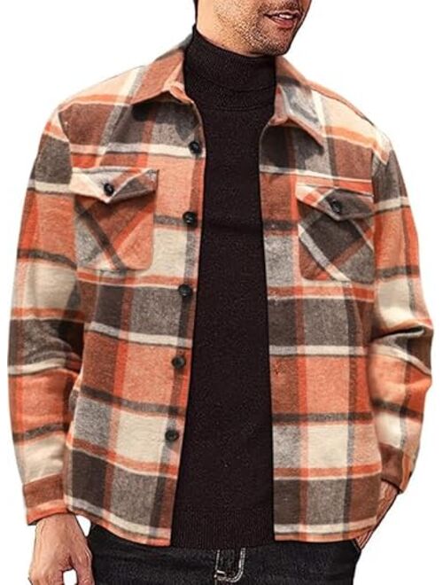 JMIERR Mens Flannel Shirts Shackets Casual Button Down Long Sleeve Plaid Shirt Lightweight Jackets with Pockets