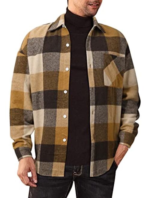 JMIERR Mens Flannel Shirts Shackets Casual Button Down Long Sleeve Plaid Shirt Lightweight Jackets with Pockets