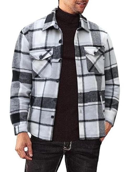 JMIERR Mens Flannel Shirts Shackets Casual Button Down Long Sleeve Plaid Shirt Lightweight Jackets with Pockets