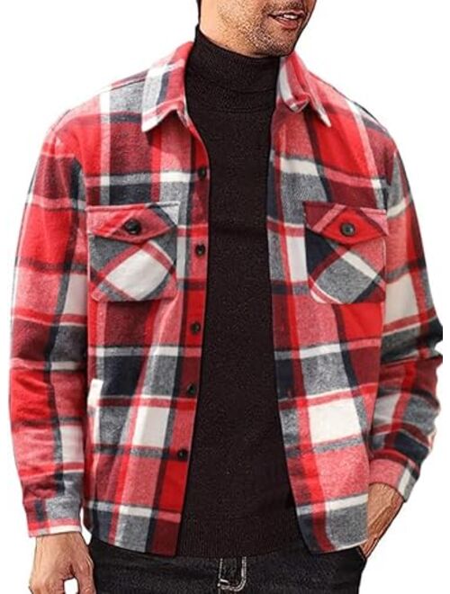 JMIERR Mens Flannel Shirts Shackets Casual Button Down Long Sleeve Plaid Shirt Lightweight Jackets with Pockets