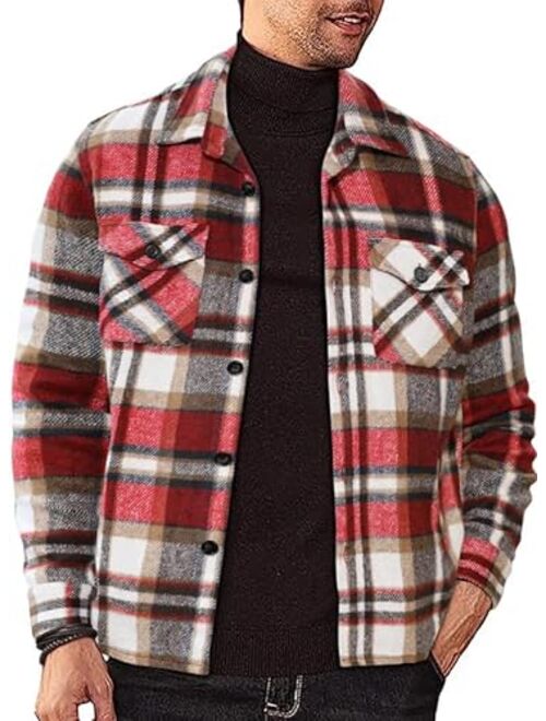 JMIERR Mens Flannel Shirts Shackets Casual Button Down Long Sleeve Plaid Shirt Lightweight Jackets with Pockets