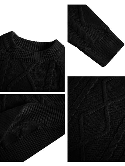 Makkrom Mens Cable Knit Pullover Sweater Winter Crew Neck Long Sleeve Ribbed Vintage Sweaters