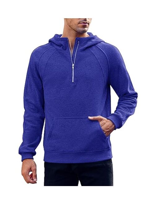 Makkrom Mens Quarter Zip Pullover Hoodies Casual Long Sleeve Basic Hooded Sweatshirt with Kanga Pocket