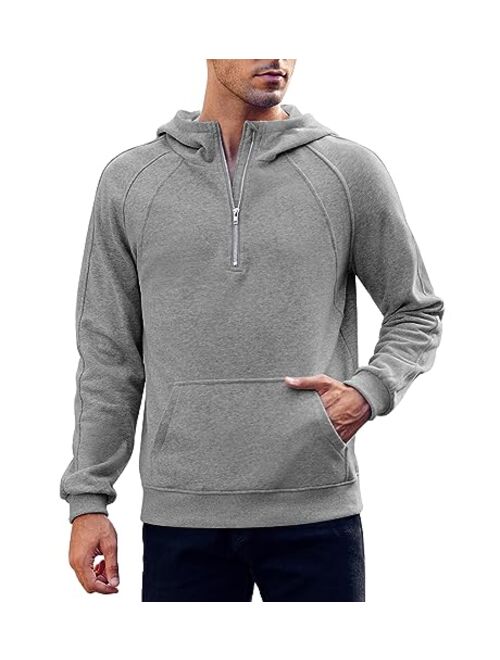 Makkrom Mens Quarter Zip Pullover Hoodies Casual Long Sleeve Basic Hooded Sweatshirt with Kanga Pocket