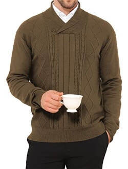 NITAGUT Mens Shawl Collar Pullover Sweater Slim Fit Sweater Cable Knit Pullover V Neck Soft Casual Button Sweater for Man