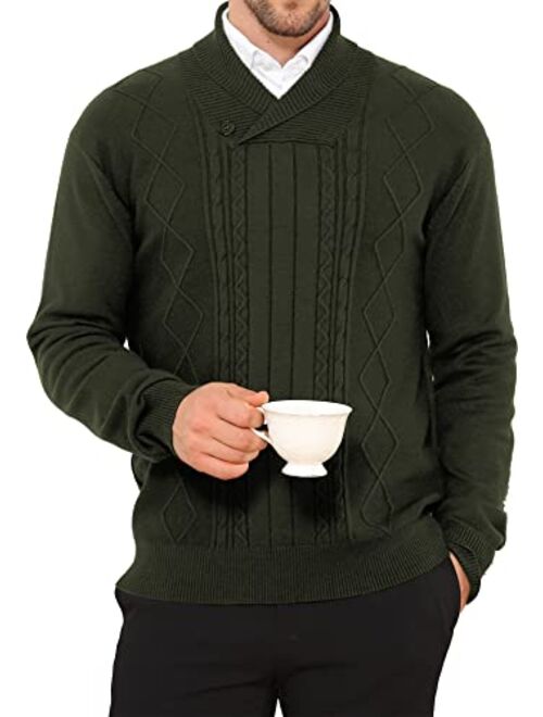 NITAGUT Mens Shawl Collar Pullover Sweater Slim Fit Sweater Cable Knit Pullover V Neck Soft Casual Button Sweater for Man