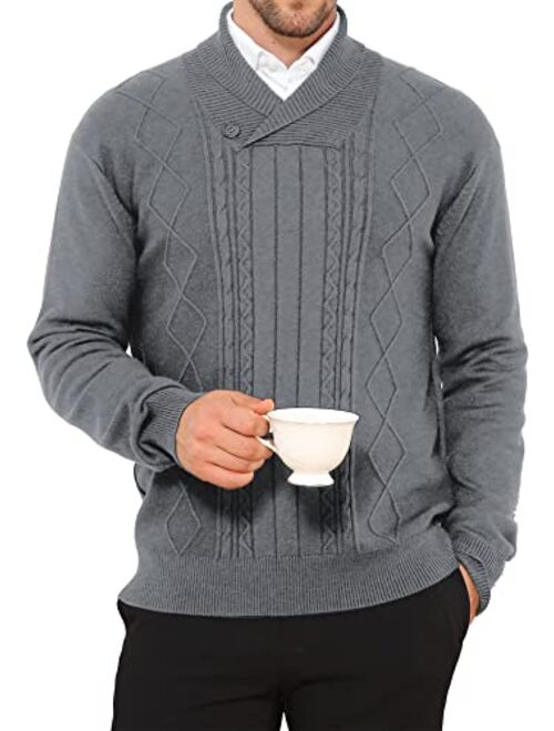 NITAGUT Mens Shawl Collar Pullover Sweater Slim Fit Sweater Cable Knit Pullover V Neck Soft Casual Button Sweater for Man