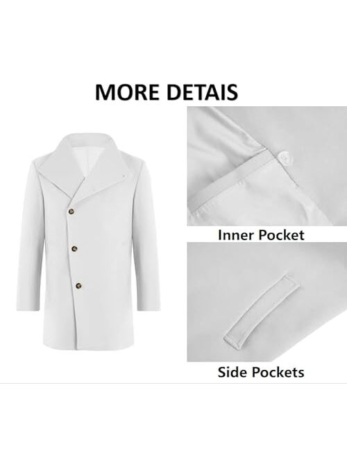 Angeun Mens Trench Coat Notched Lapel Single Breasted Windbreaker Casual Long Pea Coat Winter Business Jacket