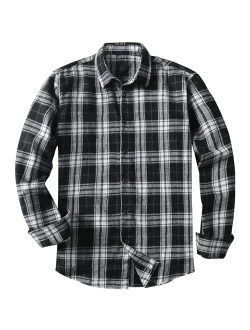 JMIERR Mens Long Sleeve Button-Down Plaid Shirts Casual Cotton Flannel Shirt