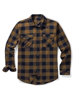 JMIERR Mens Long Sleeve Button-Down Plaid Shirts Casual Cotton Flannel Shirt