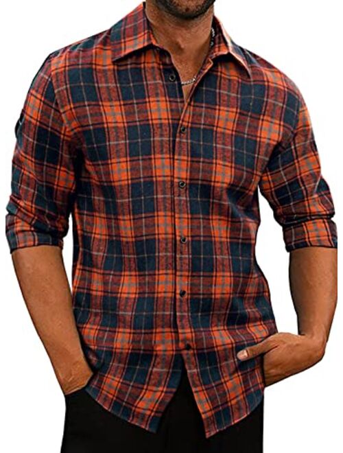 JMIERR Mens Long Sleeve Button-Down Plaid Shirts Casual Cotton Flannel Shirt