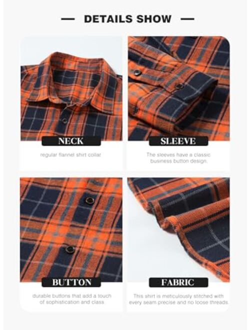 JMIERR Mens Long Sleeve Button-Down Plaid Shirts Casual Cotton Flannel Shirt