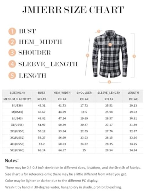 JMIERR Mens Long Sleeve Button-Down Plaid Shirts Casual Cotton Flannel Shirt