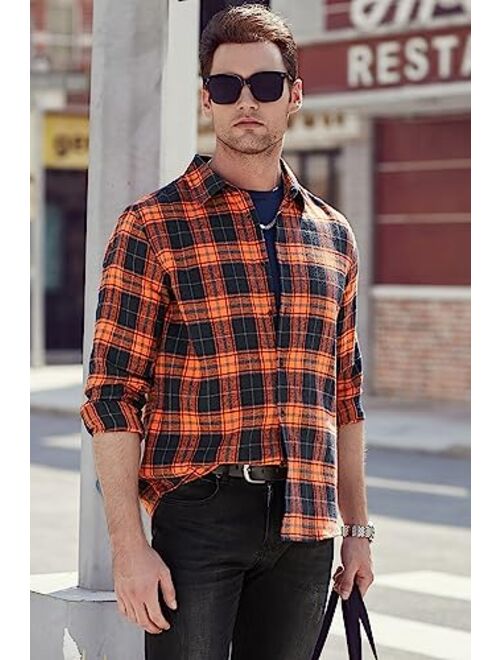 JMIERR Mens Long Sleeve Button-Down Plaid Shirts Casual Cotton Flannel Shirt