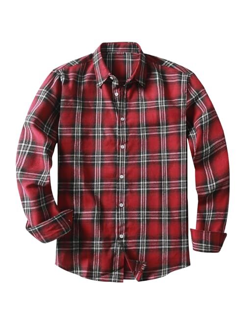 JMIERR Mens Long Sleeve Button-Down Plaid Shirts Casual Cotton Flannel Shirt