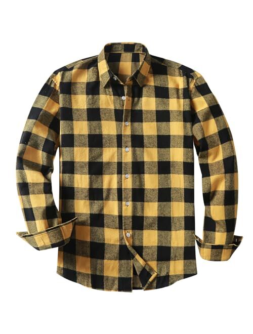 JMIERR Mens Long Sleeve Button-Down Plaid Shirts Casual Cotton Flannel Shirt