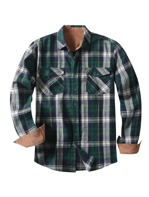 JMIERR Mens Long Sleeve Button-Down Plaid Shirts Casual Cotton Flannel Shirt