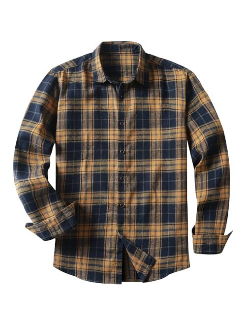 JMIERR Mens Long Sleeve Button-Down Plaid Shirts Casual Cotton Flannel Shirt