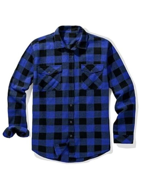 JMIERR Mens Long Sleeve Button-Down Plaid Shirts Casual Cotton Flannel Shirt