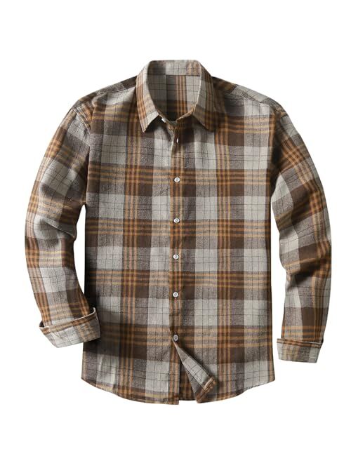 JMIERR Mens Long Sleeve Button-Down Plaid Shirts Casual Cotton Flannel Shirt