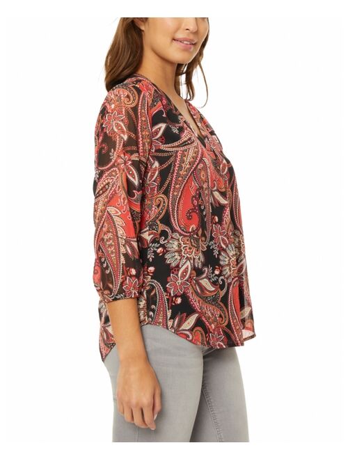 JONES NEW YORK Women's V-Neck Pleat Front Tunic Top