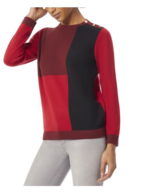 JONES NEW YORK Women's Color Block Crew Neck Sweater