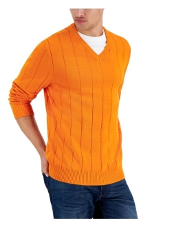 Men's Drop-Needle V-Neck Cotton Sweater, Created for Macy's