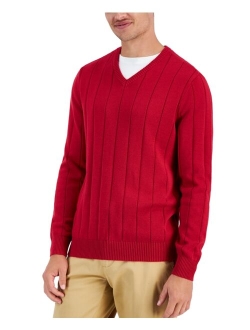 Men's Drop-Needle V-Neck Cotton Sweater, Created for Macy's