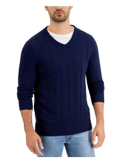 Men's Drop-Needle V-Neck Cotton Sweater, Created for Macy's