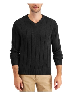 Men's Drop-Needle V-Neck Cotton Sweater, Created for Macy's