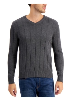 Men's Drop-Needle V-Neck Cotton Sweater, Created for Macy's