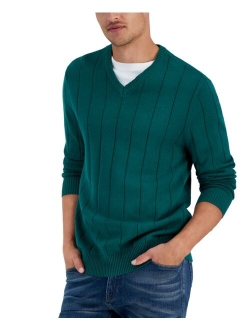 Men's Drop-Needle V-Neck Cotton Sweater, Created for Macy's